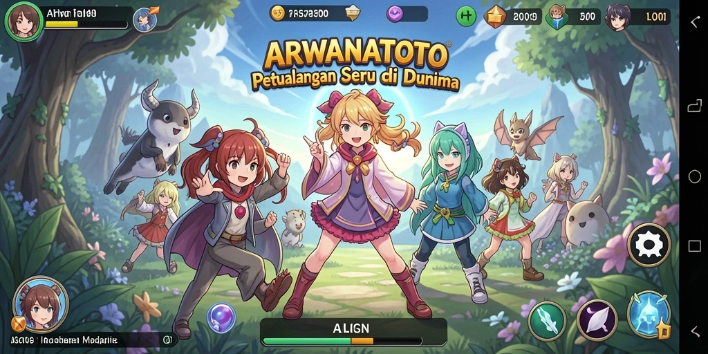 Gameplay ARWANATOTO yang menampilkan karakter Anime penuh warna.