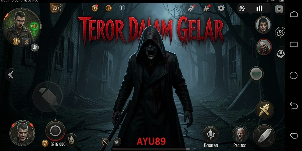 Screenshot menampilkan suasana mencekam dari AYU89 dengan efek cahaya redup.