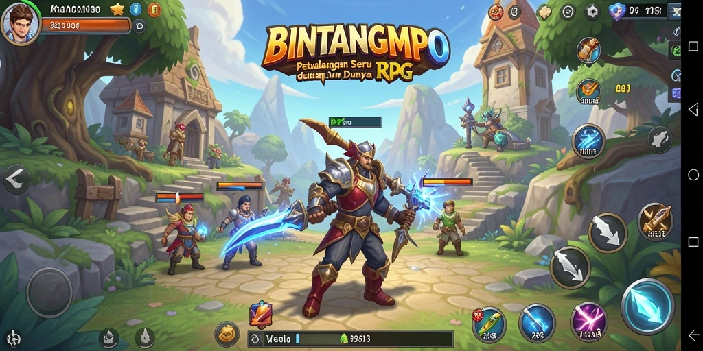 Tampilan gameplay RPG BINTANGMPO yang menegangkan dan penuh aksi.