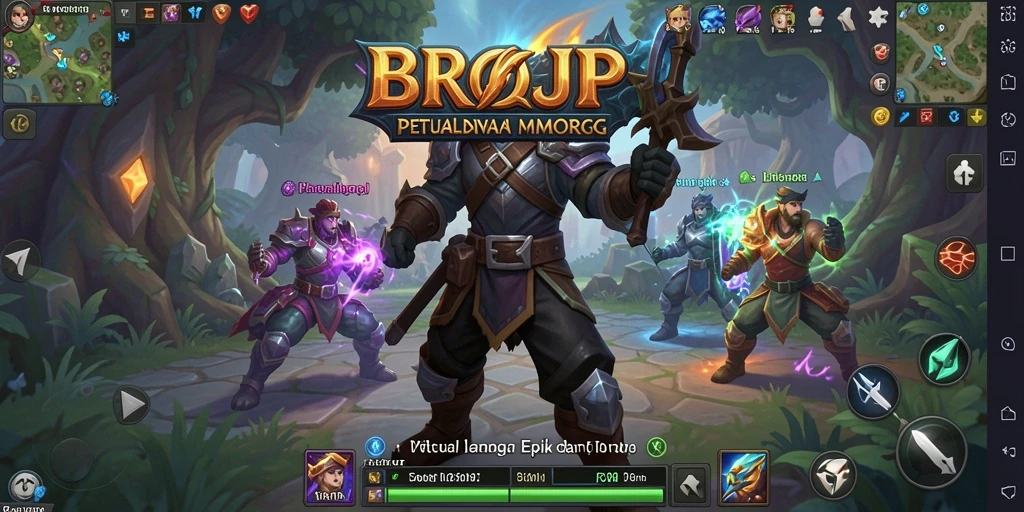 Tangkapan layar BROJP menampilkan pertarungan seru dalam dunia MMORPG yang luas.