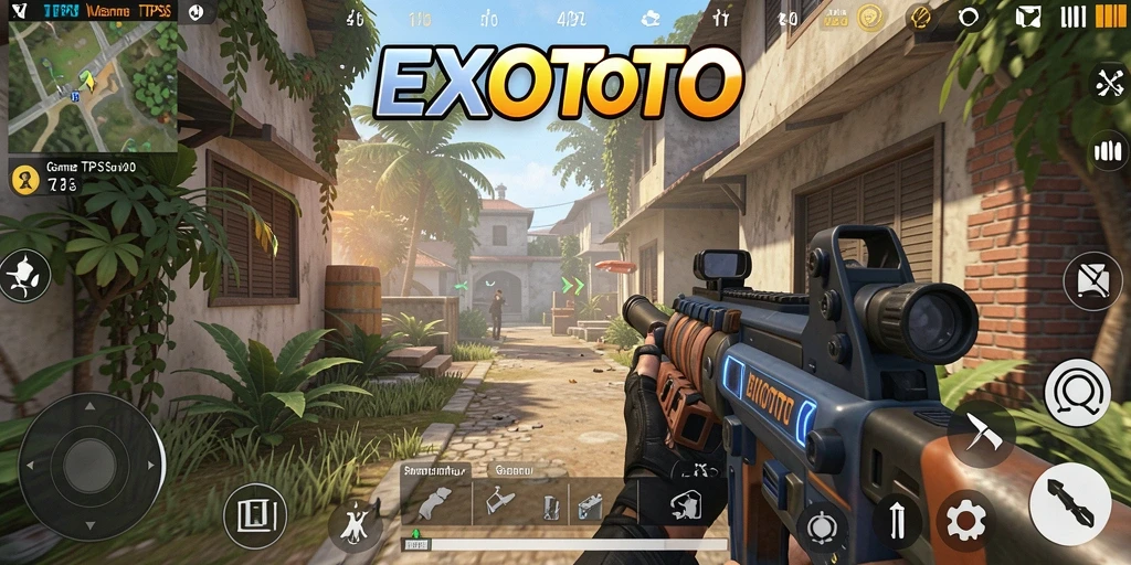 Tampilan gameplay seru dari EXOTOTO, menampilkan aksi TPS yang mendebarkan.