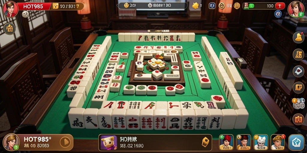 Screenshot utama HOT985 menampilkan gameplay Mahjong yang seru.