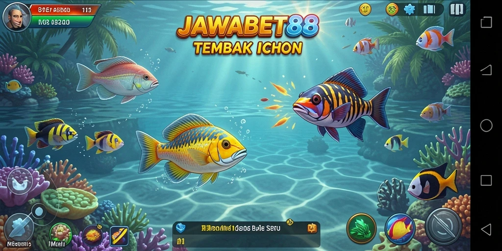Screenshot gameplay JAWABET88 menampilkan aksi seru saat menembak ikan.