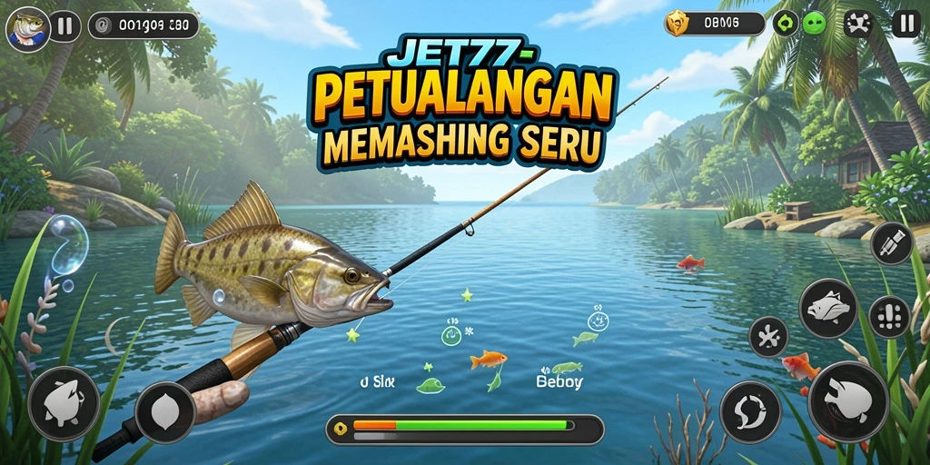 Tampilan gameplay JET77 dengan aksi memancing yang intens.