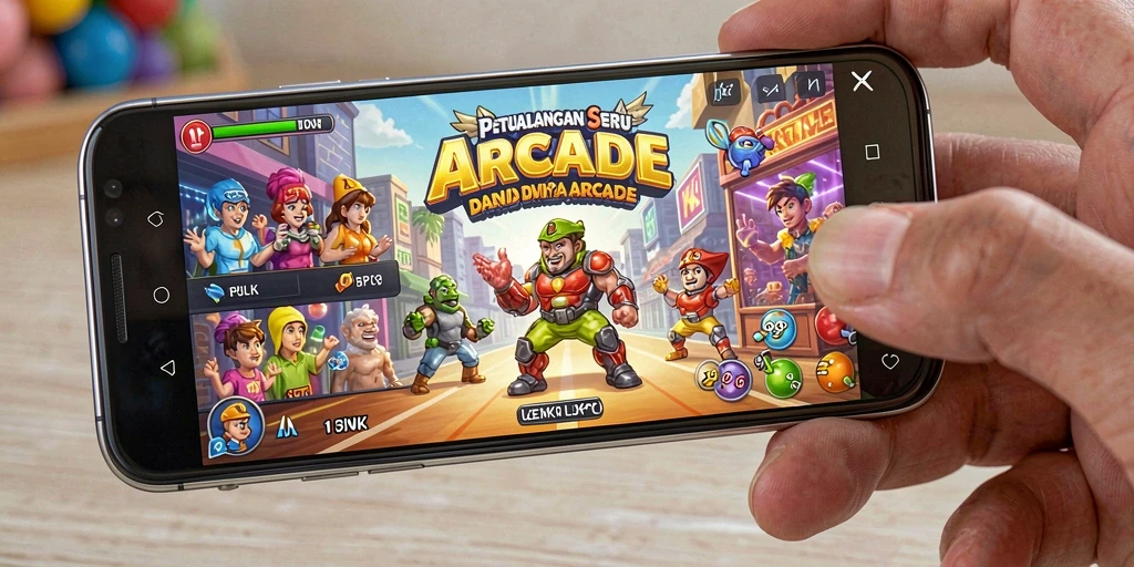 Screenshot KAKRP menunjukan action gameplay yang seru dan penuh warna.