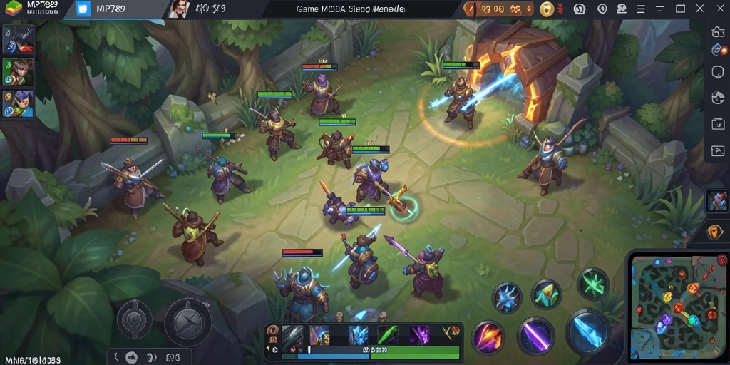 Screenshot utama gameplay MOBA dengan aksi seru dan karakter unik.