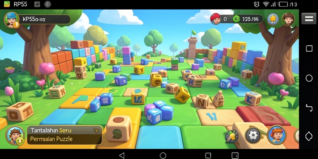 Screenshot utama RP55 menampilkan gameplay seru dan unik dalam puzzle.