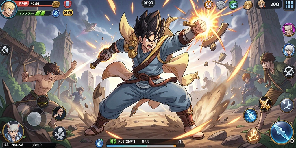 Tampilan gameplay RP99 menampilkan karakter Anime dalam aksi yang mendebarkan.