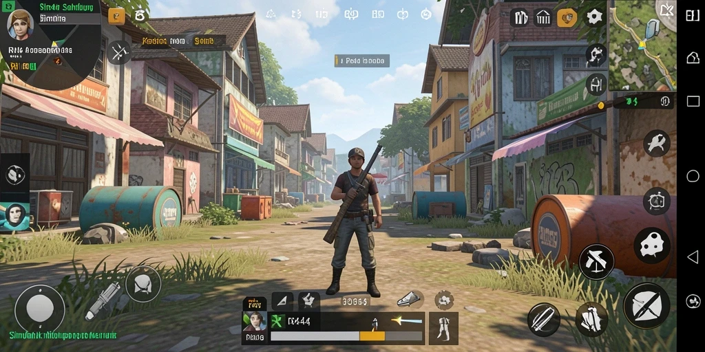 Tangkapan layar menunjukkan gameplay dari RR44 yang menampilkan karakter dalam aksi sehari-hari.
