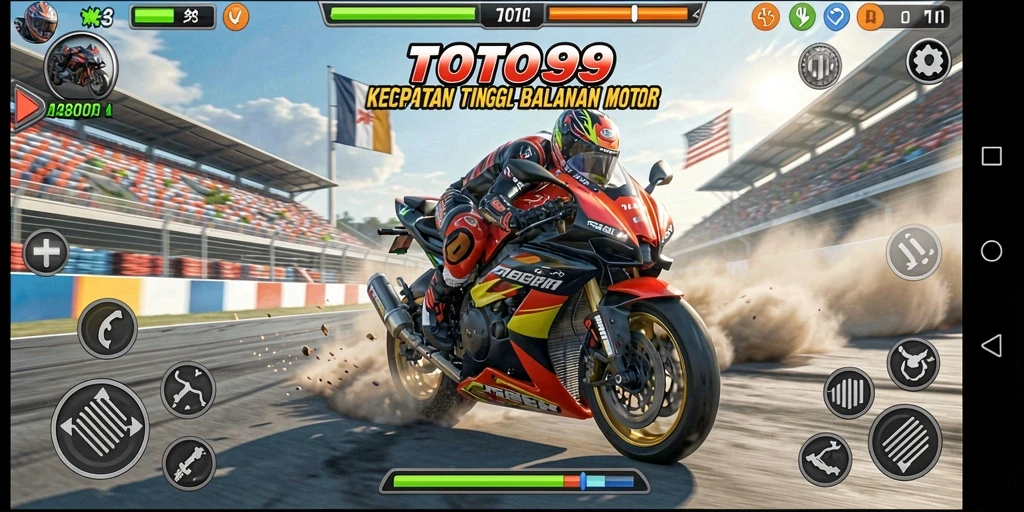 Screenshot TOTO99 menampilkan aksi balapan motor yang mendebarkan.