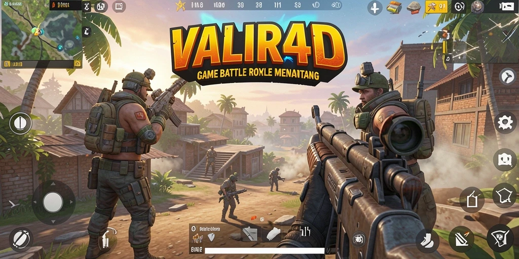Tampilan screenshot gameplay seru VALIR4D saat pertempuran Battle Royale.